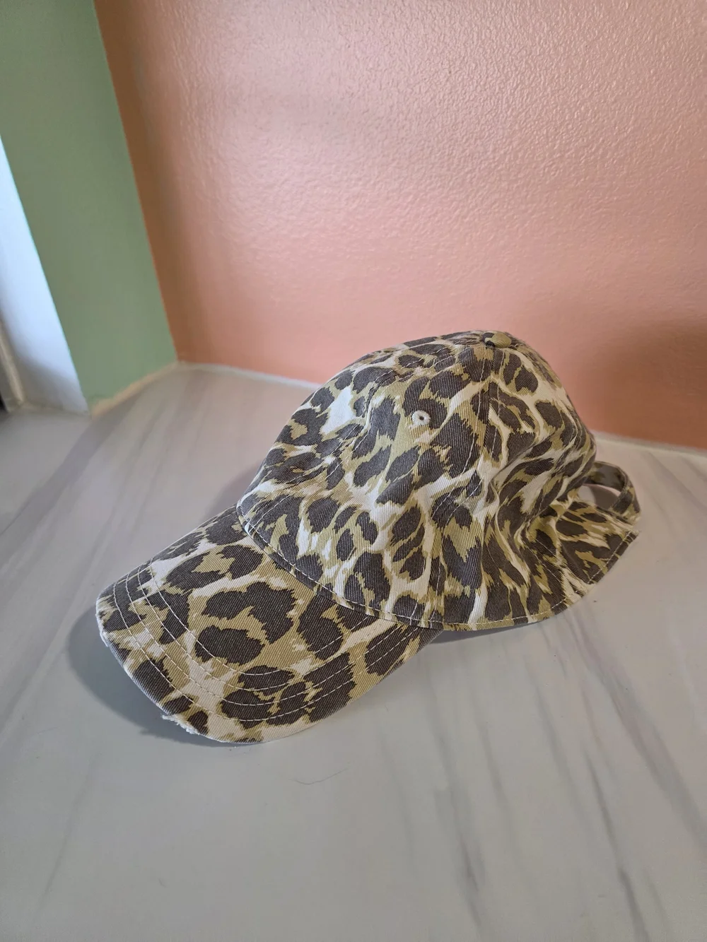 aerie Leopard Print Baseball Cap in Brown and Tan Animal Print Distressed